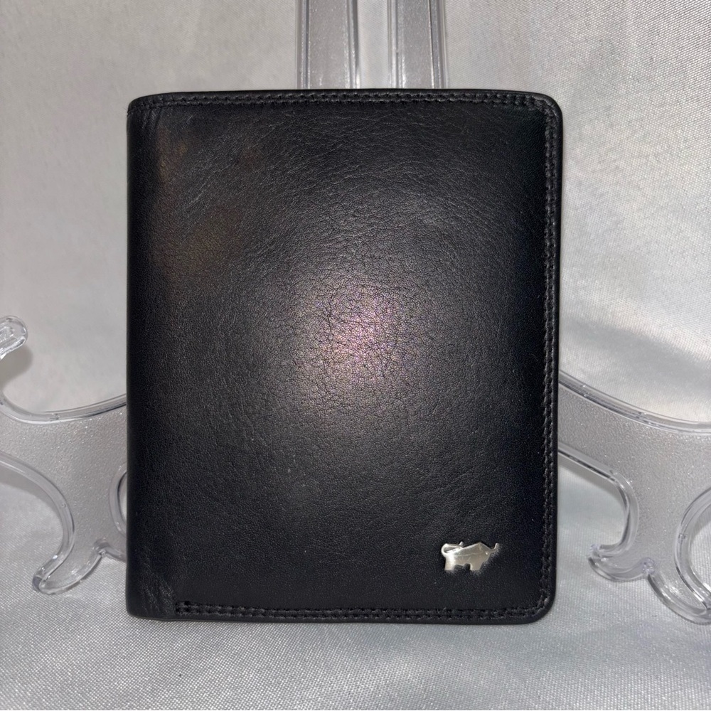 BRAUN BUFFEL Germany Black Arezzo Leather Vertical Wallet w/ Coin Compartment